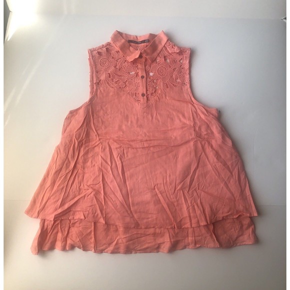 Doe & Rae Tops - Doe & Rae Collared Crochet Orange Top Size Small